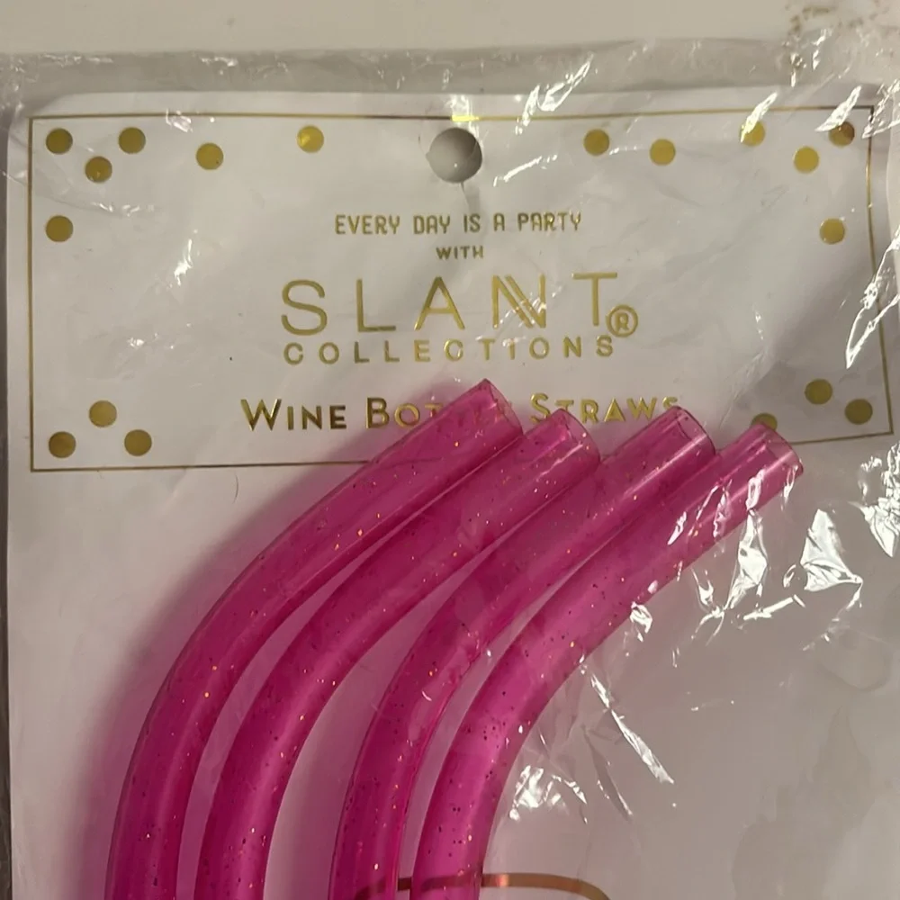 Slant Wine Bottle Straws Pink OS